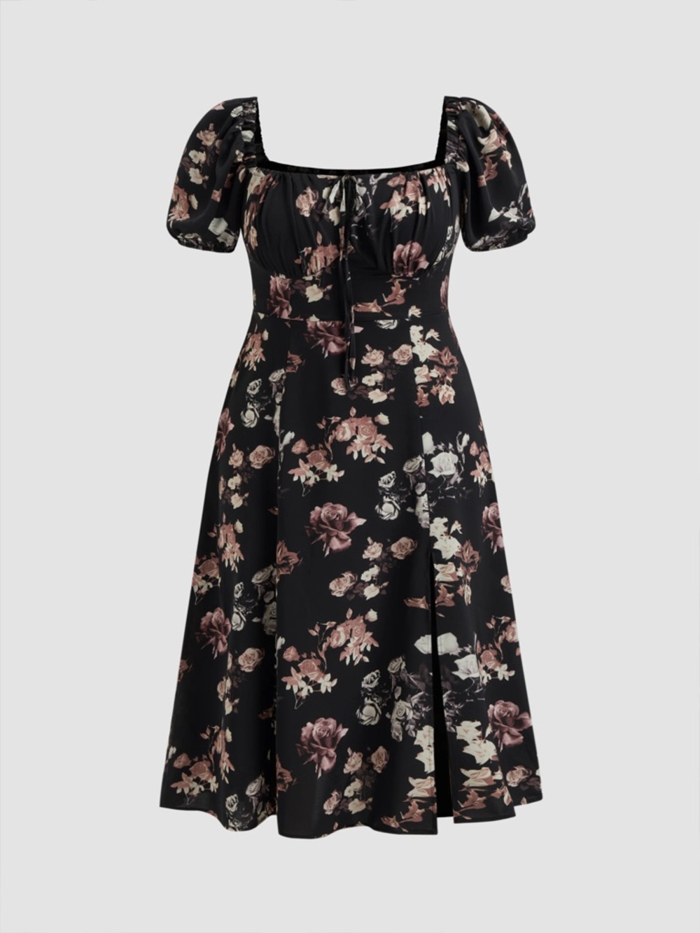Cider Square Neck Puff Sleeve Midi Dress Curve & Plus